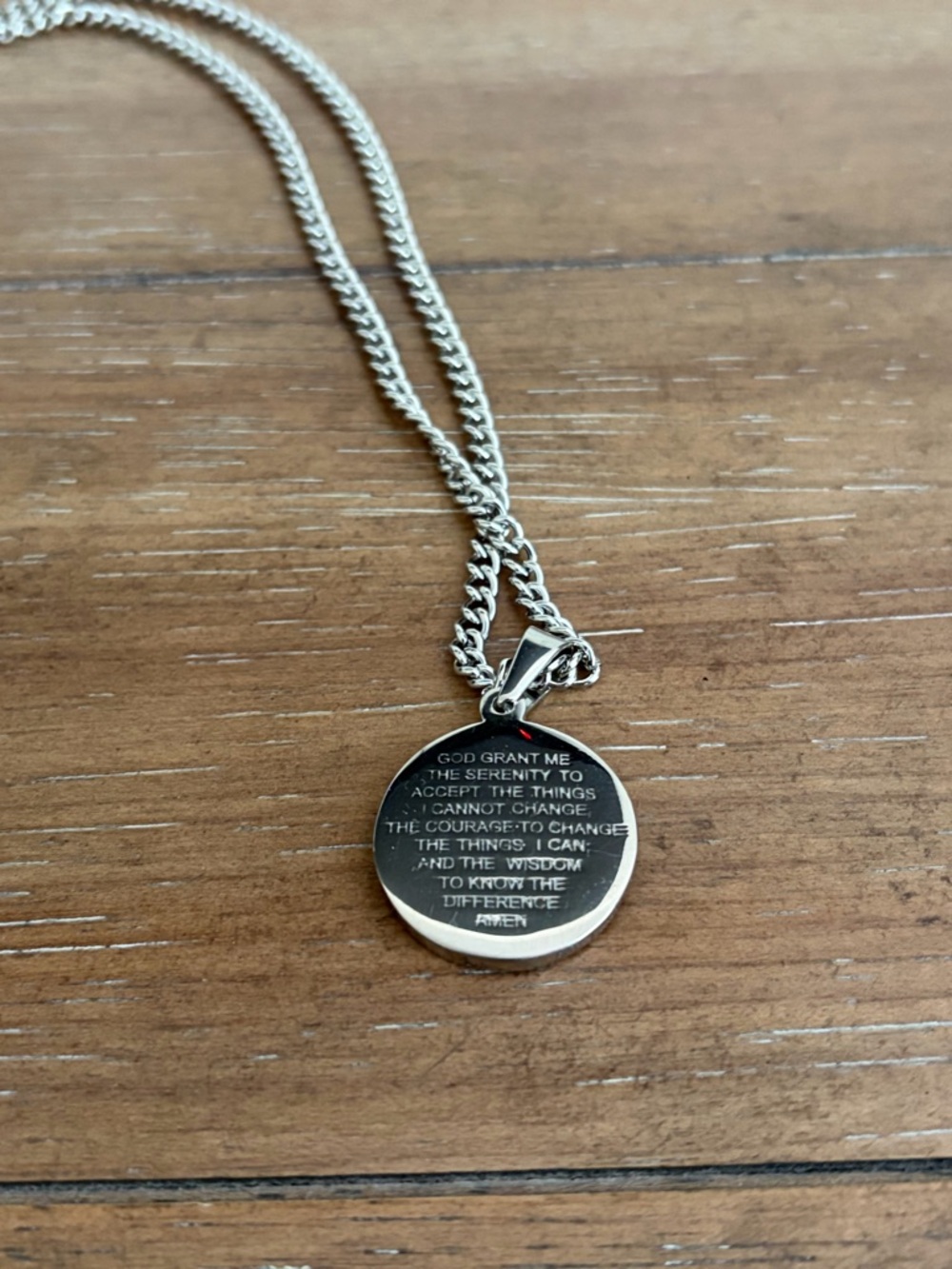 Mens Serenity Prayer Medallion Necklace - Silver - Picture 2 of 2